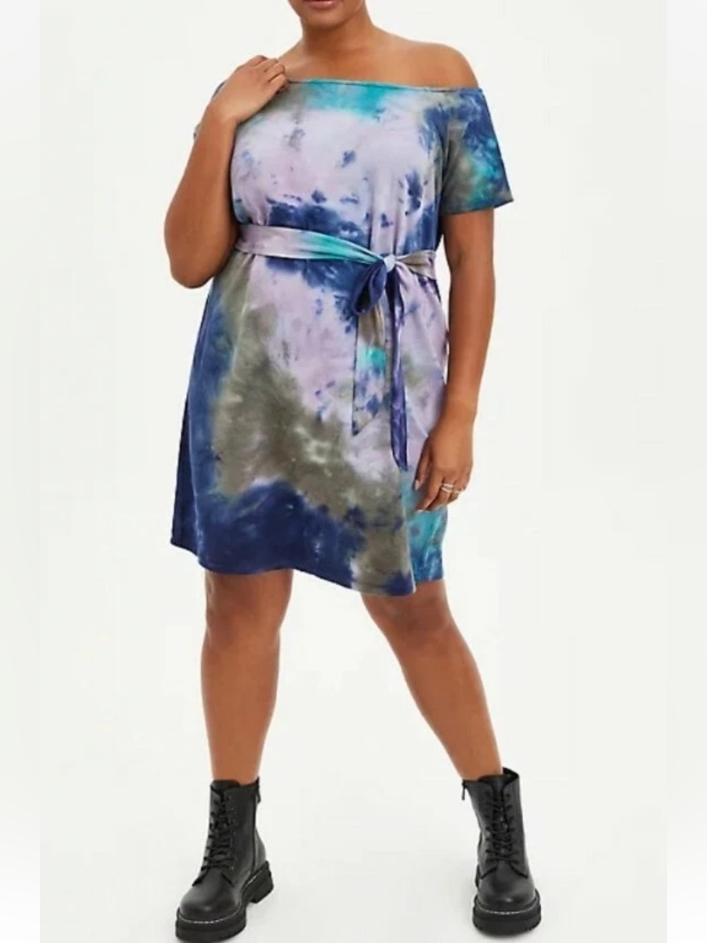 Torrid Tie-Dye Scoop Neck Midi Dress in Teal, Purple, and Gray. Size 1. - Picture 12 of 16